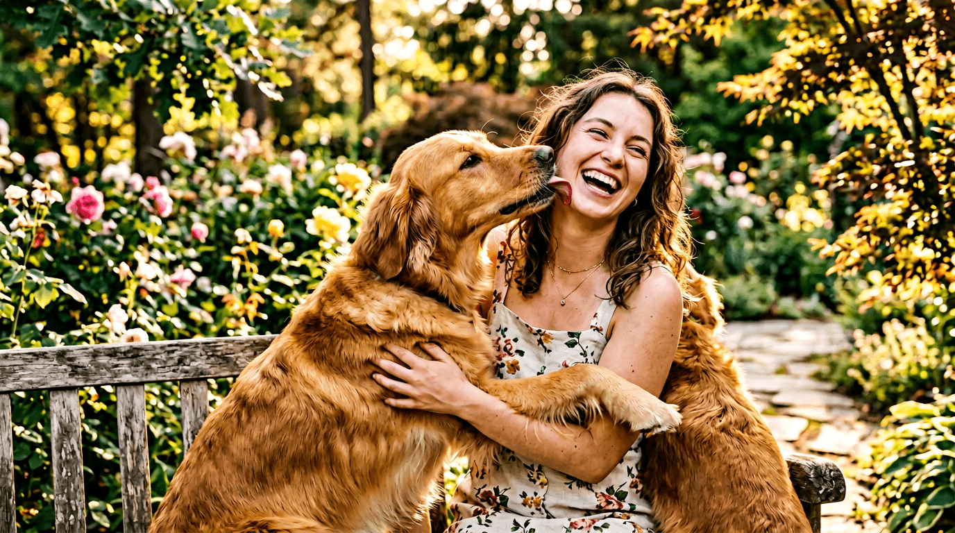 Happy pet owner with dog